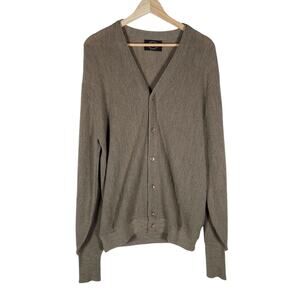 Vintage Jantzen Mens Cardigan Sweater Large Tan Knit Button Up Grandpa Chic